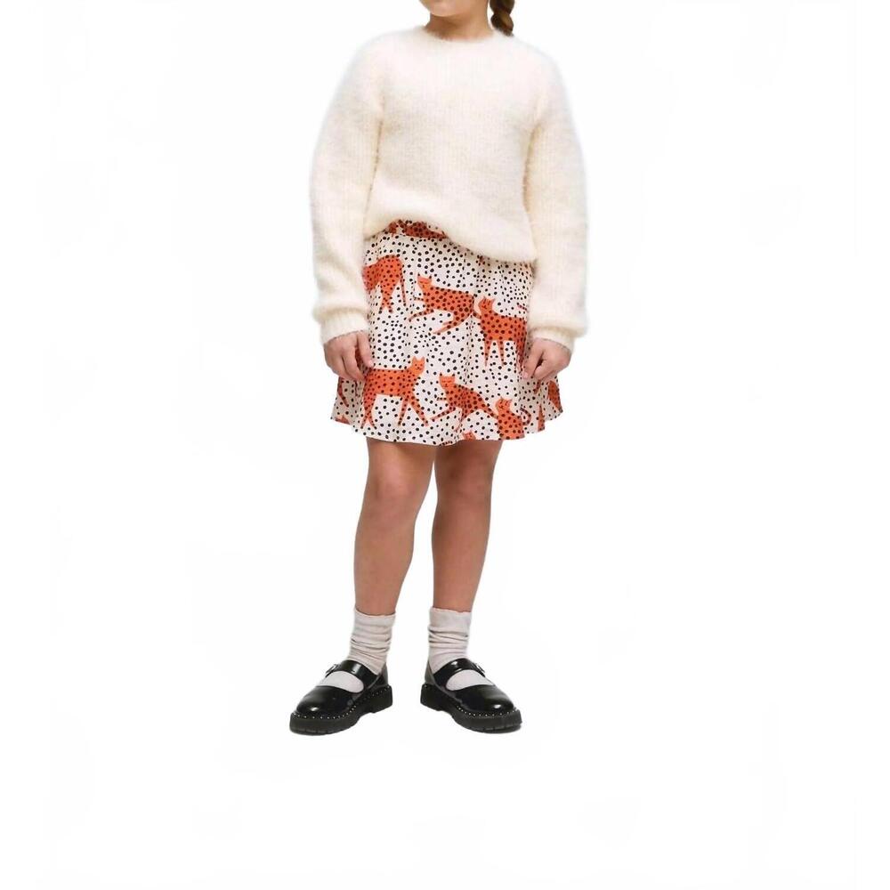 NEW COMPANIA FANTASTICA girl's cat print skirt in white multi